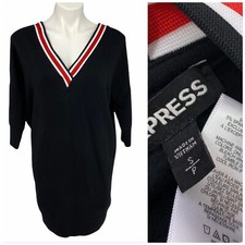 Express Sweatshirt Dress Womens Small V Neck Drop Sleeve Black Red Work Office