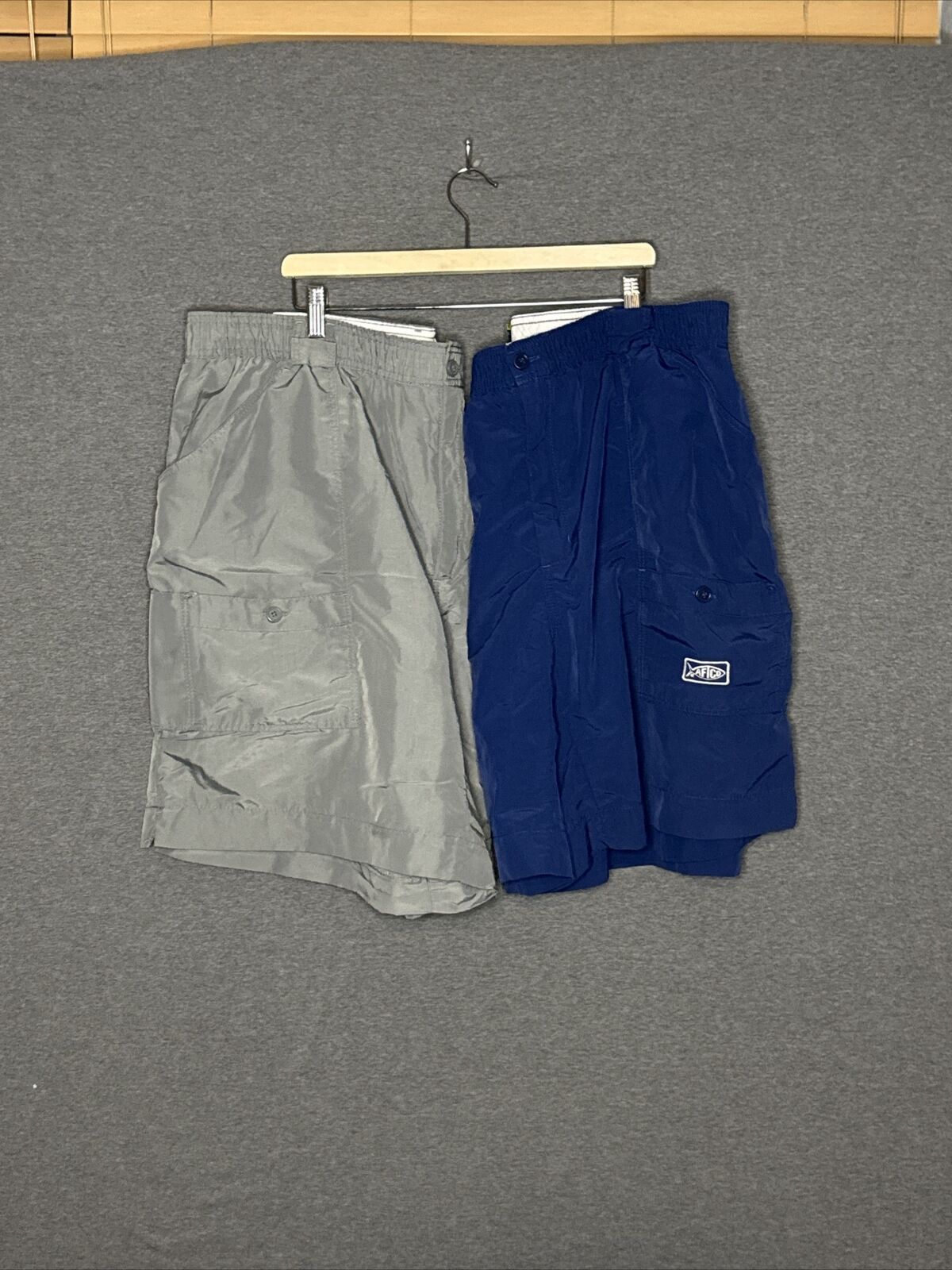 AFTCO Shorts Mens Cargo American Fishing Tackle Co Nylon  2 Pair Blue And Gray