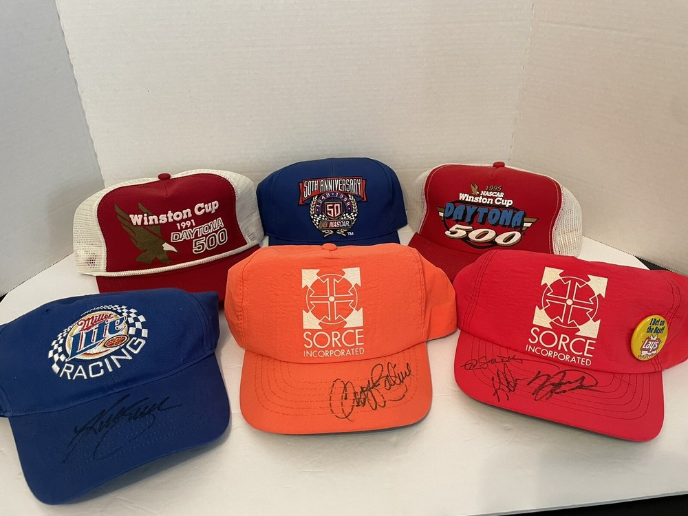 VINTAGE NASCAR WINSTON CUP HAT COLLECTION AUTOGRAPHED RACE CAR