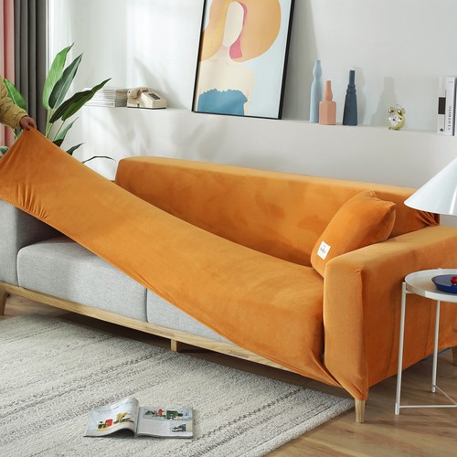 1/2/3/4 Sitzer Stretch Samt Sofabezug Sofa Überzug Ecksofa Abdeckung Sofahusse - Bild 78 von 87