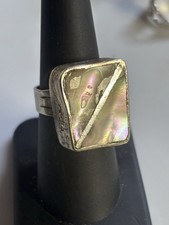 Handmade Sterling Silver Ring Abalone Inlay Modernist Artisan Size 7.5