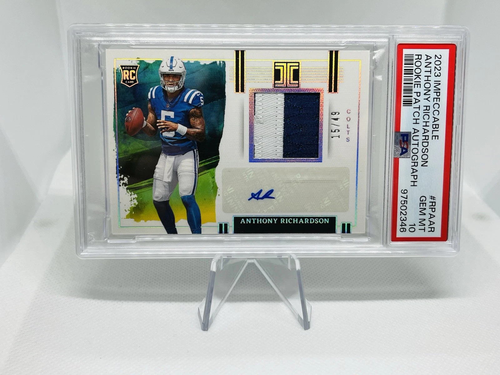 Anthony Richardson Panini Impeccable Rookie Patch Autographs #RPAAR Base