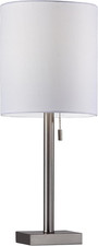 Brushed Steel Table Lamp with White Lampshade   Modern Accent Light for Bedroom,