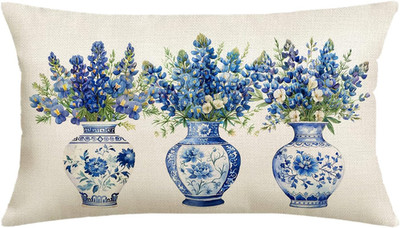 Bluebonnet Throw Pillow Cover 12x20 Inch Spring Blue Floral Chinoiserie Vase Pil