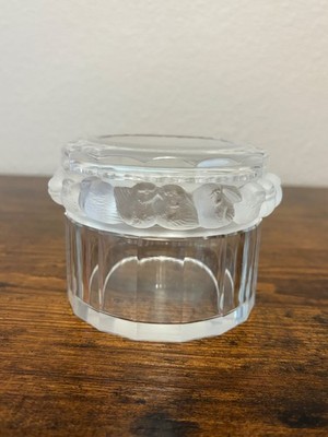 VTG Lalique Frosted Clear 4 3/8'W Crystal Mesanges Powder Dresser Box Marked