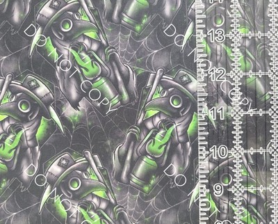 100% Cotton Woven Novelty Fabric Plague Doctor Green By The 1/4 Yard 9x56