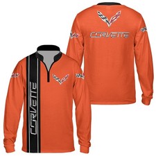 Custom Name Men's Corvette Logo C7 Racing Orange 3D Zip Long Sleeve Shirt S-5XL