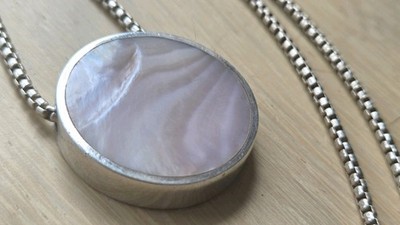 Vintage großer Sterling Silber/Rosa Mutter/Perle Anhänger/Sterlingsilber Kette