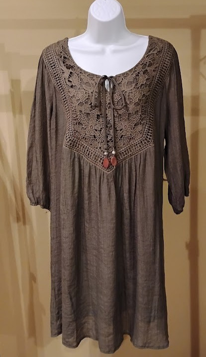 NWT Indigo Rose Green Solid Lined Lace Trim 3/4 Sleeves Dress Size: L