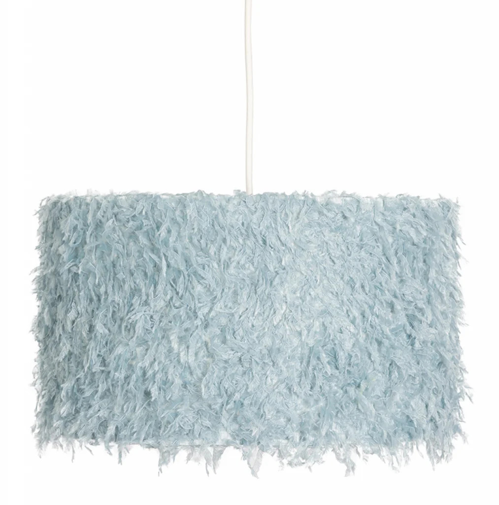 Lampshade Blue 14"" Faux Feather Drum 355mm Oaks Lighting C101/14 BL