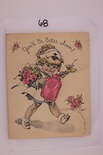 Rust Craft 1940s Get Well Card Nurse Girl Hot Water Bottle Roses
