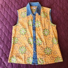 Vintage Guess Jeans Vest Floral Embroidered Sleeveless Top Size Medium