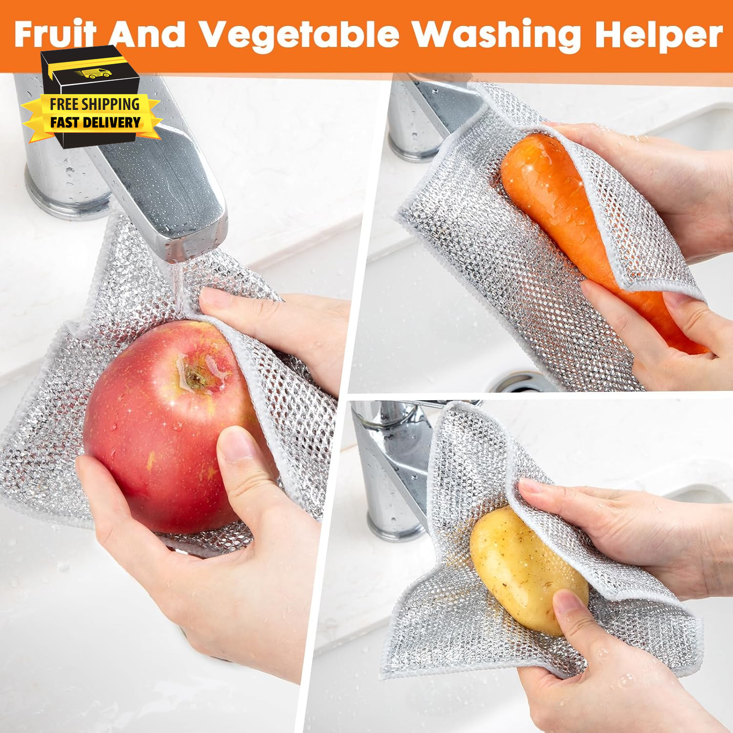 Non Scratch Wire Dishcloth,Double-Layer Wire Dishwashing Rags for Wet and Dry,Wi