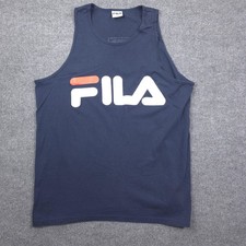 VINTAGE FILA Tank Top Mens Large Blue Athletic Big Logo Sleeveless Made in USA