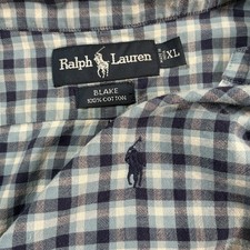 Vintage Ralph Lauren Blake Shirt XL Blue White Plaid Long Sleeve Button Down