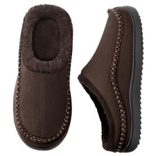 Mens Slippers Indoor Outdoor Memory Foam Warm Fuzzy Fluffy Comfy 12 Dark Brown