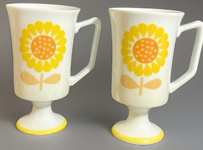Vintage Serenade by JSC Yellow Sunflower Footed Pedestal Coffee Cup Mug Set Of 2