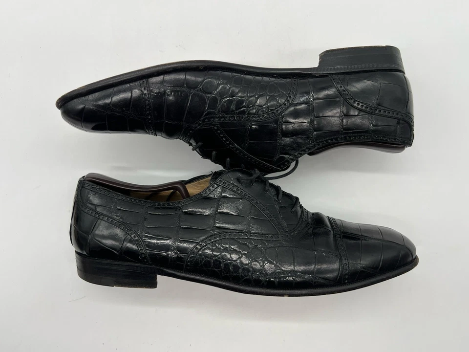 Sapato Oxford Italiano Caporicci Masculino Tamanho 11N Preto Genuíno Vestido Jacaré Biqueira - Imagem 4 de 4