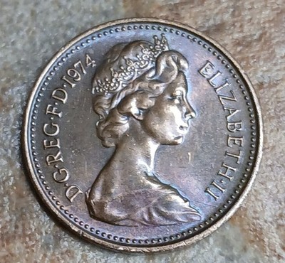 Rare  Original ELIZABETH II D G REG F D 1974 With One Penny Print Error