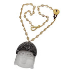 Gold Plated Chain Necklace Clear Quartz Carved Buddha CZ pave Pendant 18"