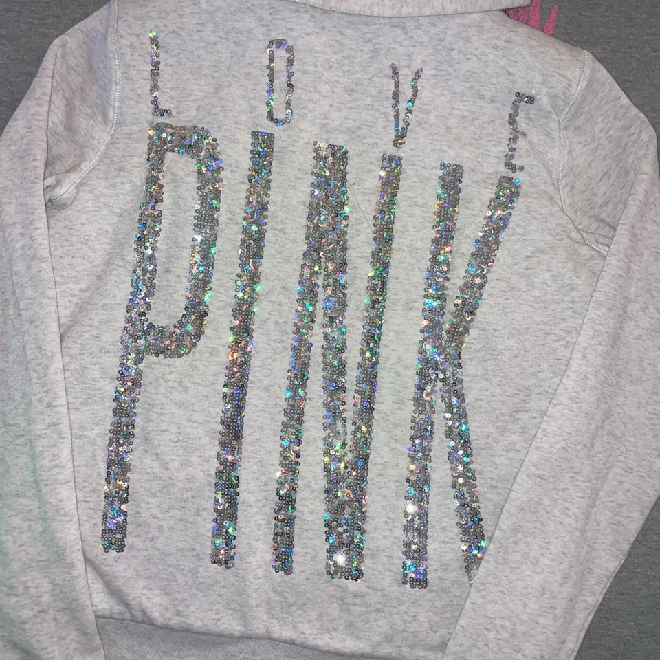 Chaqueta con Capucha Victoria’s Secret ROSA Holográfica Lentejuelas Brillante Forrada de Piel Sintética - M Foto 2 de 4