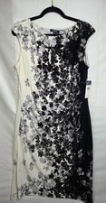 Chaps Womens Black White Floral Stretch Jersey Knit Ruched Sheath Dress XL NWT