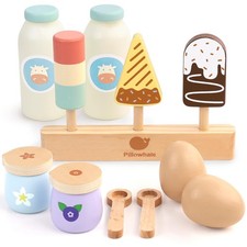 12-Piece Wooden Dairy  Ice Cream Play Food Set   Pretend Fridge Food Accesso...
