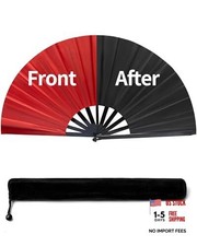 13IN Black Red Large Popping Hand Fan for T1:13IN 33CM P-black red Double Side