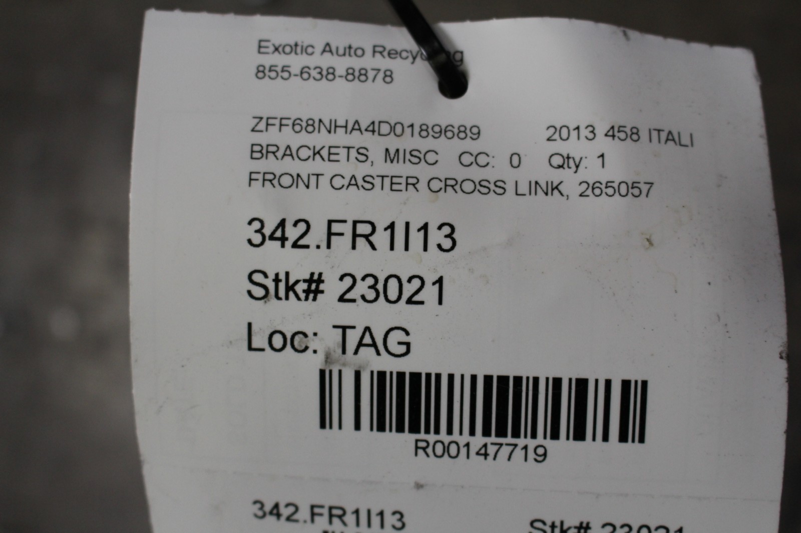 Ferrari 458 Italia, Spider, Front Casting Cross Link, Used, P/N 265057