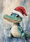 Print ACEO Art Card Christmas Tree Crocodile Winter Animal Limited Edition