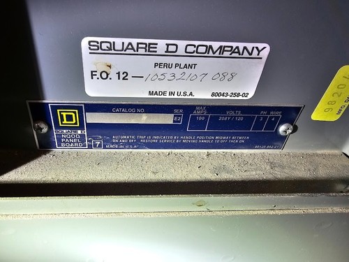 Square D NQOD 100 Amp main Panel With Breakers 208Y/120 Volt 3 phase 4 ...