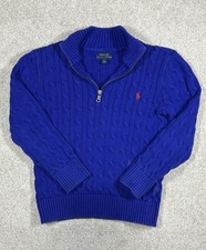 Polo Ralph Lauren Boys Blue Cableknit 1/4 Zip Sweater Sz7 7T Youth Preppy