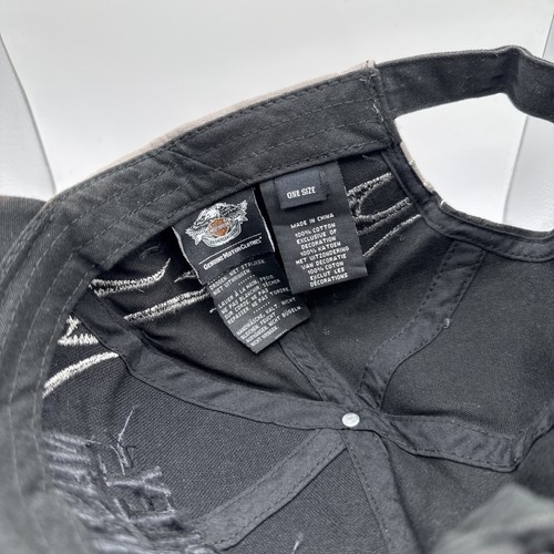 Vintage Distressed Harley Davidson Gray Side Flames Strapback Black OS Biker - Bild 6 von 6
