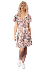 Floral Frill Sleeve Belted Dress - Ladies Dusk Women