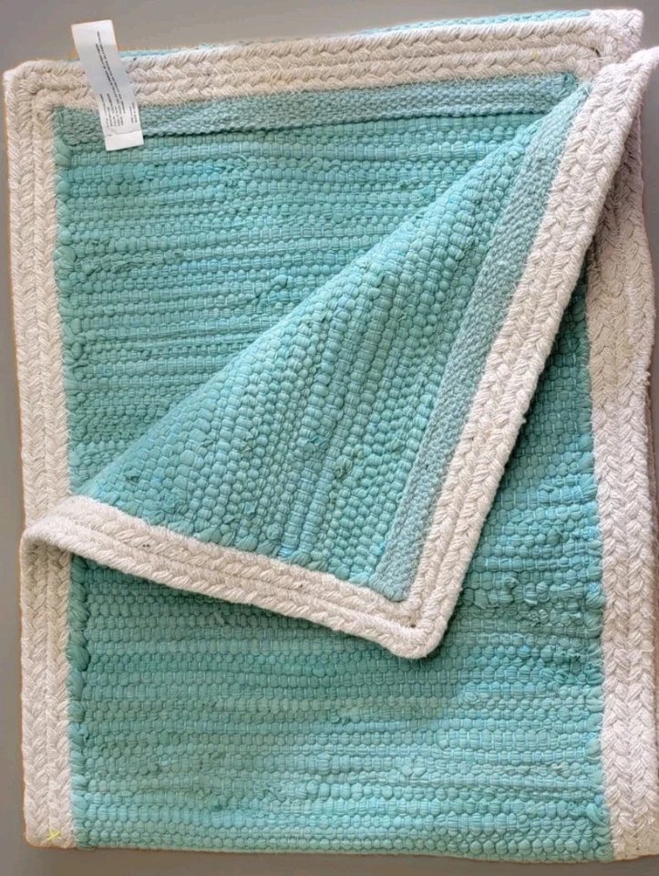 14"x72" Turquoise And Cream Border Table Runner Thick Heavy - Image 2 of 4