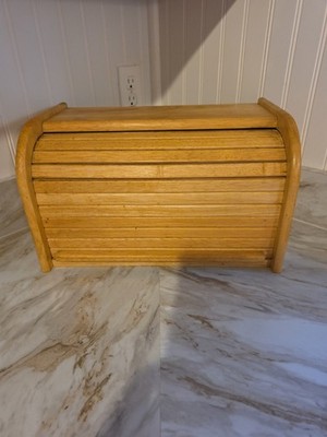 Vintage Natural Oak Roll Top Tambour Door Bread Box 16''x9''x9''