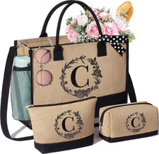 Personalized Christmas Gifts for Women Tote Bag, Initial Jute Tote Bag  Makeup