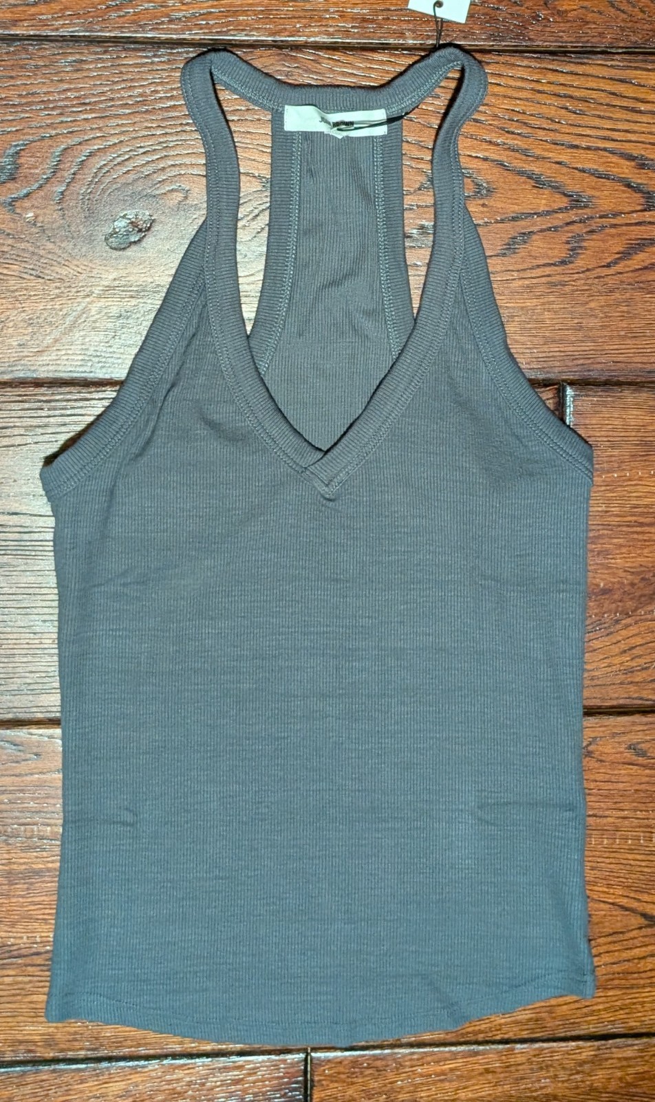 JOAH BROWN Women's V Neck Racerback Tank Ribbed Dark Grey - Size XS/S - NWT