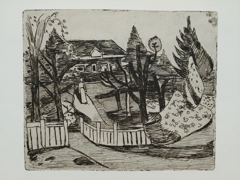 Hans Meyboden Grafik Radierung Haus im Garten Nachlassstempel - Bild 2 von 4