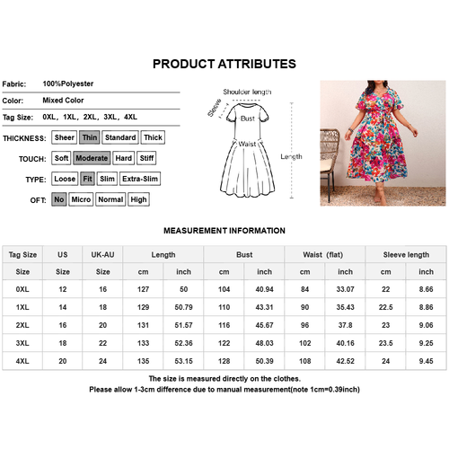 Plus Size Women's Floral V-Neck Holiday Beach Sundress Bohemian Party Midi Dress - Picture 2 of 17