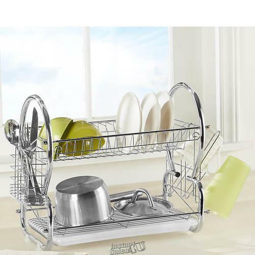 HomeBasics Dish Drying Rack Utensil Holder Sink Cup Drainer Plate Silver Plastic - Picture 2 of 2