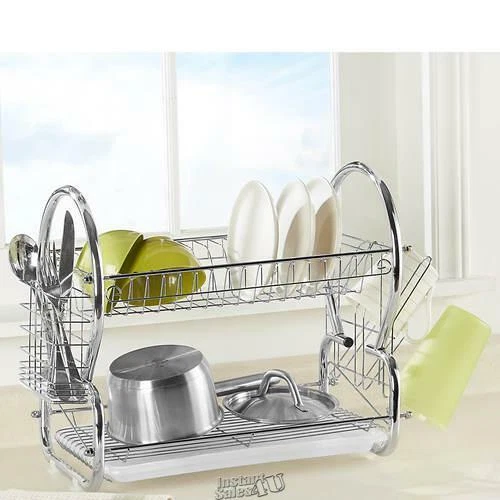 HomeBasics rack de secagem de louça suporte para utensílios pia copo escorredor prato prata plástico - Imagem 2 de 2