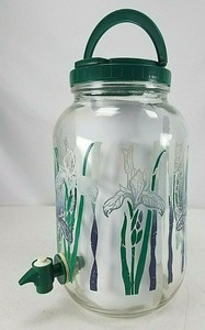 Purple-amp-White-Iris-Flower-Glass-Sun-Ice-Tea-Jar-Jug-Pitcher-With-Spout-amp-Handle