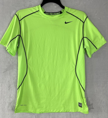 NIKE PRO COMBAT Active Shirt Men L Neon Fitted DRI-FIT