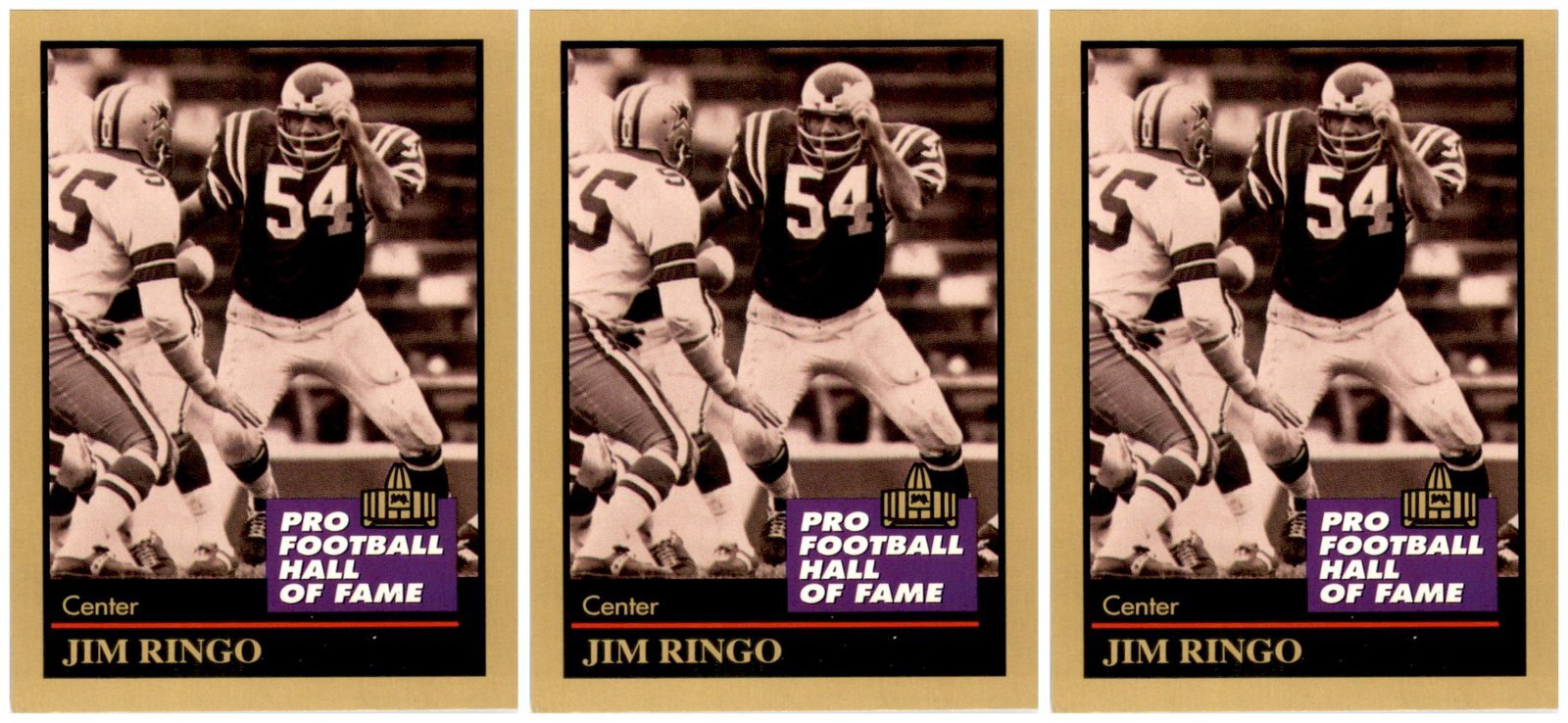 (3) 1991 ENOR Pro Football HOF #120 Jim Ringo Philadelphia Eagles Card Lot