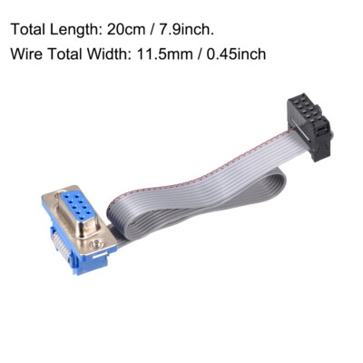 Uxcell FC-10 To DB9 Male Ribbon Cable - 2.54mm Pitch, 7.9 Inch (0.2m) Rainbow Cable