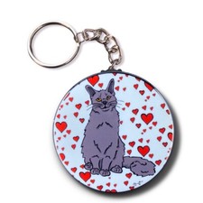 Black Maine Coon Cat Valentines Day Keychain Handmade Art Gift Accessory