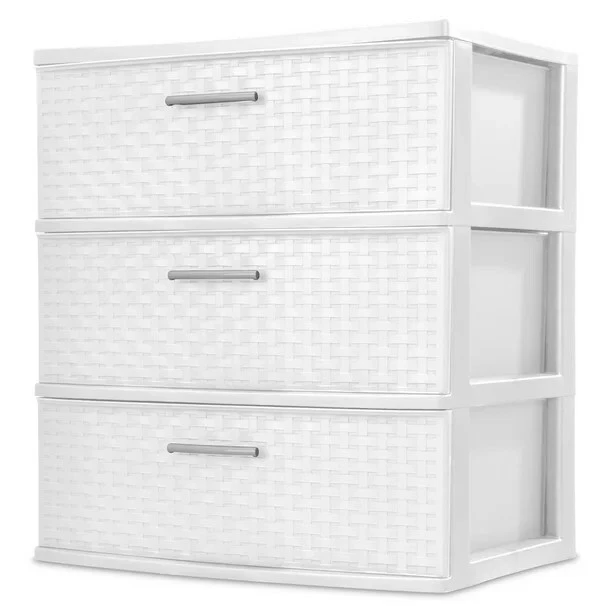 Sterilite 3 Drawer Wide Cart, White