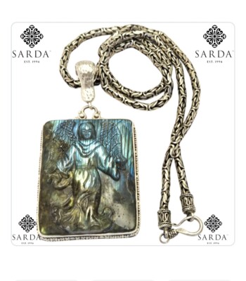 Rare SARDA Large Sterling Silver Labradorite Carved Guardian