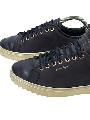 Zapatillas bajas Salvatore Ferragamo Cube Italia para hombre de cuero azul marino 7,5 M - Imagen 4 de 14